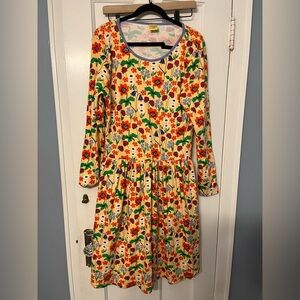 Duns Sweden Women’s Organic Cotton Pocket Skater Floral Long Sleeve Dress large